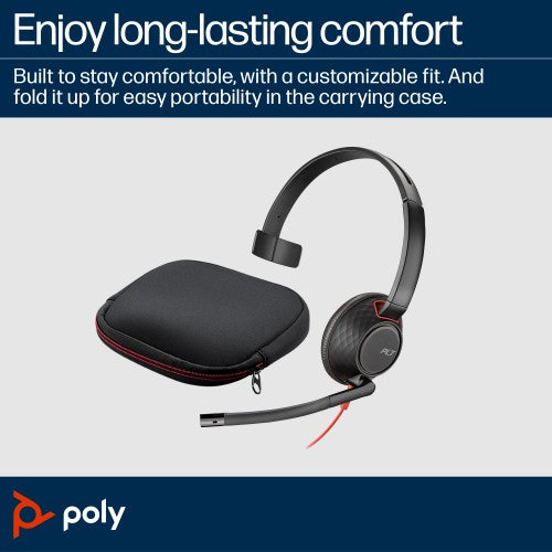 HP Poly Blackwire 5210 Monaural USB-C Headset +3.5mm Plug +USB-C/A Adapter
