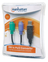 Manhattan USB-A to PS/2 Converter cable, 15cm, Male to Female, Black, Connects Two PS/2 Devices via One USB-A Port, Three Year Warranty, Equivalent to USBPS2PC.