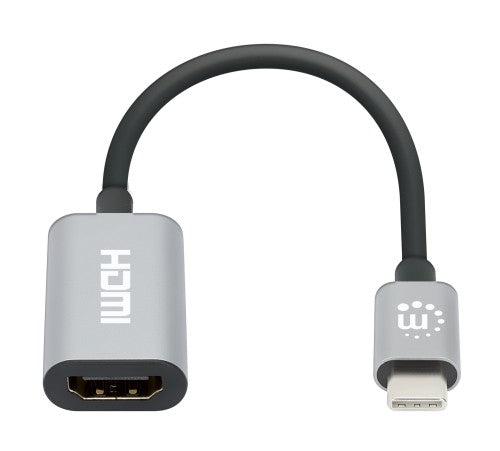 Manhattan USB-C to HDMI Cable, 4K@60Hz, 5 Gbps (USB 3.2 Gen1 aka USB 3.0), 11cm, Black/Silver, Male to Male, Three Year Warranty
