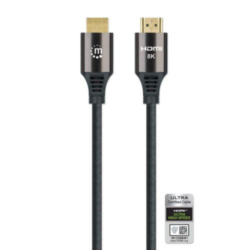 Manhattan HDMI 8K@60Hz Cable with Ethernet, 2m, Certified, Suitable for ALL 8K, 4K & 1080p/HD uses - when upgrading now or have it ready for when you need it, Male to Male, Black, 4K@120Hz, Lifetime Warranty, Ultra High Speed