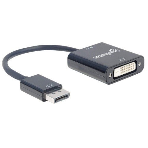 Manhattan DisplayPort 1.2a to DVI-D 24+1 Adapter Cable, 1080p@60Hz, 23cm, Male to Female, Active, Compatible with DVD-D, Black, Three Year Warranty, Equivalent to DP2DVIS