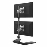 StarTech.com Vertical Dual Monitor Stand - Ergonomic Desktop Stacked Two Monitor Stand up to 27 inch VESA Mount Displays - Free Standing Universal Monitor Mount - Height Adjustable - Silver