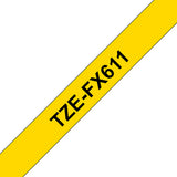 Brother TZE-FX611 DirectLabel black on yellow Laminat 6mm x 8m for Brother P-Touch TZ 3.5-18mm/6-12mm/6-18mm/6-24mm/6-36mm