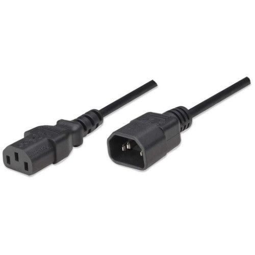 Manhattan Power Cord/Cable, C14 Male to C13 Female (kettle lead), Monitor to CPU, 1.8m, 10A, Black, Lead, Lifetime Warranty