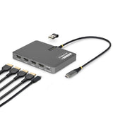 StarTech.com USB-C to Quad-Monitor Workstation Adapter, 4K 60Hz HDMI, 140W PD Passthrough for Laptop Charging, USB Port for Wireless Keyboard / Mouse, TAA