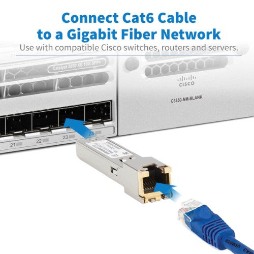 Tripp Lite N286-01GLC-TE Cisco-Compatible GLC-TE SFP Transceiver - 10/100/1000Base-TX, Copper, RJ45, Cat6, 328.08 ft. (100 m)