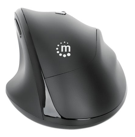 Manhattan Ergonomic Wireless Mouse, Right Handed, Adjustable 800/1200/1600dpi, 2.4Ghz (up to 10m), Six Button with Scroll Wheel, Combo USB=A and USB-C receiver, Black, AA battery (included), Three Year Warranty