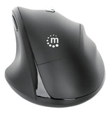 Manhattan Ergonomic Wireless Mouse, Right Handed, Adjustable 800/1200/1600dpi, 2.4Ghz (up to 10m), Six Button with Scroll Wheel, Combo USB=A and USB-C receiver, Black, AA battery (included), Three Year Warranty