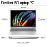 HP Pavilion 16-af0002na Intel Core Ultra 7 155U Laptop 40.6 cm (16") 2K 16 GB LPDDR5x-SDRAM 1 TB SSD Wi-Fi 6 (802.11ax) Windows 11 Home AI PC Silver