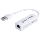 Manhattan USB-A Fast Ethernet Adapter, 10/100 Mbps Network, 480 Mbps (USB 2.0), Hi-Speed USB, RJ45, White, Three Year Warranty
