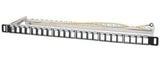 Intellinet 19" 24-Port Shielded Blank Patch Panel, 0.5U, Unloaded 19-inch Rackmount Keystone Panel for High-density Installations, Removable Cable-Management Bar, Black