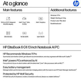HP EliteBook 6 G1i AI PC Intel Core Ultra 5 225U Laptop 33.8 cm (13.3") WUXGA 16 GB DDR5-SDRAM 256 GB SSD Wi-Fi 7 (802.11be) Windows 11 Pro Silver