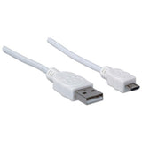 Manhattan USB-A to Micro-USB Cable, 1.8m, Male to Male, 480 Mbps (USB 2.0), Hi-Speed USB, White, Lifetime Warranty