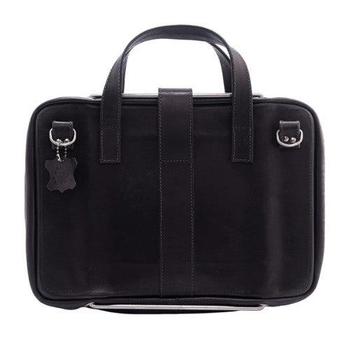 R-Go Tools Laptop bag R-Go Viva, full-grain leather, with integrated laptop stand, shoulder strap, 15.6-inch, black