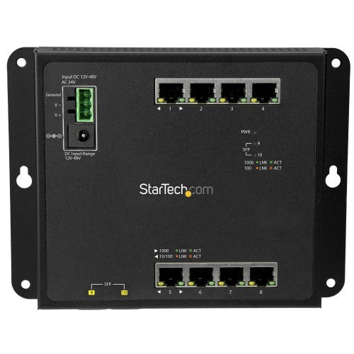 StarTech.com Industrial 8 Port Gigabit Ethernet Switch w/2 MSA SFP Slots - Hardened GbE L2 Managed Network Switch - Rugged RJ45 LAN Layer 2 Switch Din Rail Wall Mount IP-30/-40C to 75C