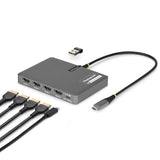 StarTech.com USB-C to Quad-Monitor Workstation Adapter, 4K 60Hz HDMI, 140W PD Passthrough for Laptop Charging, USB Port for Wireless Keyboard / Mouse, TAA