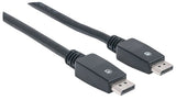 Manhattan DisplayPort 1.1 Cable, 4K@60Hz, 10m, Male to Male, With Latches, Fully Shielded, Black, Lifetime Warranty