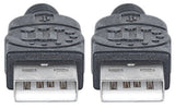 Manhattan USB-A to USB-A Cable, 3m, Male to Male, Black, 480 Mbps (USB 2.0), Hi-Speed USB, Lifetime Warranty