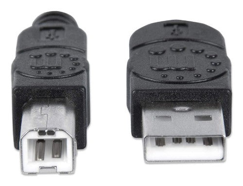 Manhattan USB-A to USB-B Cable, 5m, Male to Male, 480 Mbps (USB 2.0), Hi-Speed USB, Black, Lifetime Warranty, Equivalent to USB2HAB5M.