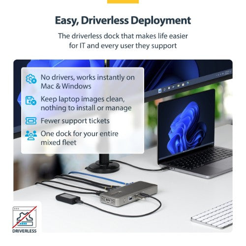 StarTech.com USB4 Docking Station, Driverless Dual 4K for macOS and Windows, Universal USB-C Dock with 100W Laptop Charging and 2.5GbE