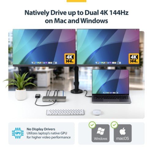 StarTech.com USB4 Docking Station, Driverless Dual 4K for macOS and Windows, Universal USB-C Dock with 100W Laptop Charging and 2.5GbE