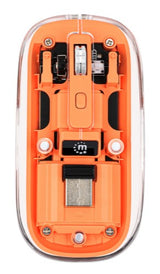 Manhattan Transparent Rechageable Wireless Mouse, Clear/Orange, Adjustable 800/1200/1600dpi, With RGB LED light, 2.4Ghz (effective range up to 10m), USB, Optical, Ambidextrous, Four Button with Scroll Wheel, Slim Design, USB-A micro receiver, Lithium Ion