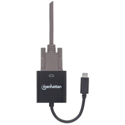 Manhattan USB-C to VGA Converter Cable, 1080p@60Hz, Black, 8cm, Male to Female, Lifetime Warranty, Equivalent to CDP2HD