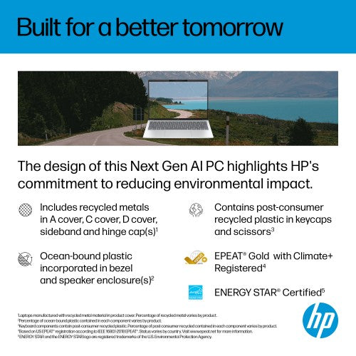 HP OmniBook 7 Aero 13-bg1002na Copilot+ PC AMD Ryzen™ AI 7 350 Laptop 33.8 cm (13.3") 2K 16 GB LPDDR5x-SDRAM 1 TB SSD Wi-Fi 6 (802.11ax) Windows 11 Home Silver