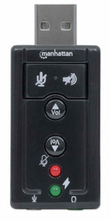 Manhattan USB-A Sound Adapter, USB-A to 3.5mm Mic-in and Audio-Out ports, 480 Mbps (USB 2.0), 7.1-Channel Virtual 3D Surround Sound, Internal Amplifier and Volume Controls, Hi-Speed USB, Three Year Warranty, Equivalent to ICUSBAUDIO7.