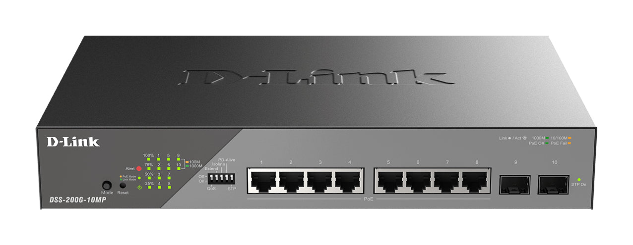 D-Link DSS-200G-10MP/B network switch Managed L2 Gigabit Ethernet (10/100/1000) Power over Ethernet (PoE) 1U Grey  - Networking - D-Link