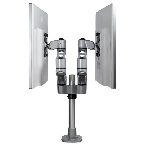 StarTech.com Desk Mount Dual Monitor Arm - Premium Articulating Monitor Arm - up to 30” VESA Mount Displays - Height Adjustable Monitor Mount - Rotate/Tilt/Swivel - Clamp/Grommet - Silver