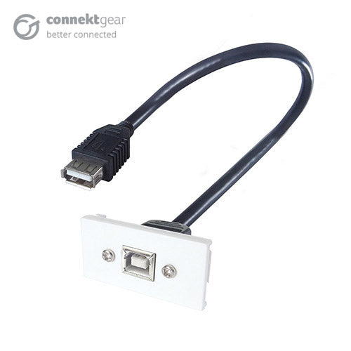 0.2m AV Snap-In USB 2 Type B Module 25 x 50mm - Socket to Socket - White