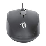 Manhattan Comfort II USB Wired Mouse, Black, 1000dpi, USB-A, Optical, Ambidextrous, Portable/Compact, Three Button with Scroll Wheel, Three Year Warranty