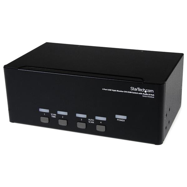 4 Port Triple Monitor DVI USB KVM Switch with Audio & USB 2.0 Hub