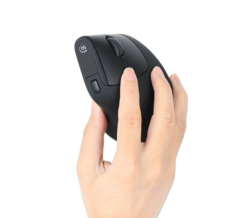 Manhattan Ergonomic Vertical Wireless Mouse (Right Handed), Black, Adjustable 800/1200/1600dpi, 2.4Ghz (effective range up to 10m), Six Button with Scroll Wheel, Nano USB-A receiver, AA battery (included), Three Year Warranty