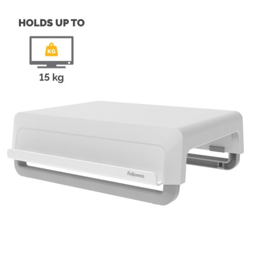 Fellowes Computer Monitor Stand with 3 Height Adjustments - Breyta Monitor Riser with Cable Management - Ergonomic Adjustable Monitor Stand for Computers - Max Weight 15KG - White
