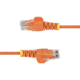 StarTech.com 50cm Orange Slim CAT6 Ethernet Cable, Snagless, 100W PoE, UTP, LSZH, 28AWG Pure Bare Copper Wire, Slim RJ45 Network Patch Cord w/Strain Reliefs, Fluke Tested