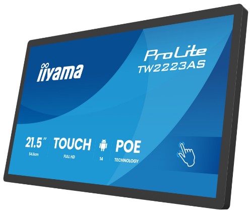 iiyama TW2223AS-B3P Signage Display Interactive flat panel 54.6 cm (21.5") Wi-Fi 450 cd/m² Full HD Black Touchscreen Built-in processor Android 24/7