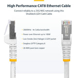 StarTech.com 1m White CAT8 Ethernet Cable, Snagless RJ45, 25G/40G, 2000MHz, 100W PoE++, S/FTP, 26AWG Pure Bare Copper Wire, LSZH, Shielded Network Patch Cord w/Strain Reliefs, Fluke Channel Tested