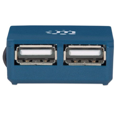 Manhattan USB-A 4-Port Micro Hub, 4x USB-A Ports, Blue, 480 Mbps (USB 2.0), USB powered (no external power supply required), Hi-Speed USB, Three Year Warranty, Equivalent to ST4200MINI2