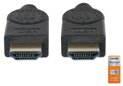 Manhattan HDMI 4K@60Hz Cable with Ethernet, 1.8m, Certified, Suitable for ALL 4K & 1080p/HD uses - when upgrading now or have it ready for when you need it, Male to Male, Black, Ultra HD 4k x 2k, Lifetime Warranty, Premium High Speed, Similar to HDMM2MP