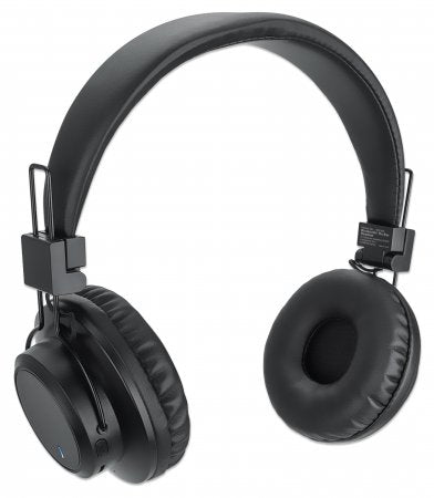 Manhattan Bluetooth On-Ear Headset, Microphone, FM Radio, Integrated Controls, 8 hour usage time, Max Range 10m, MicroSD Card slot, 3.5mm Aux port, Bluetooth v5.0, USB-A charging cable included, Three Year Warranty