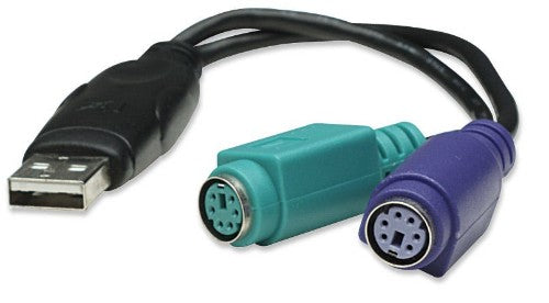 Manhattan USB-A to PS/2 Converter cable, 15cm, Male to Female, Black, Connects Two PS/2 Devices via One USB-A Port, Three Year Warranty, Equivalent to USBPS2PC.