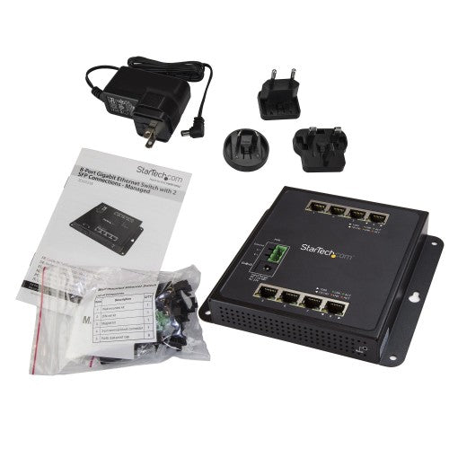 StarTech.com Industrial 8 Port Gigabit Ethernet Switch - Hardened Compact GbE Layer/L2 Managed Switch - Rugged Network Switch Din Rail/Wall Mountable RJ45/LAN Switch IP-30/-40C to +75C Temp