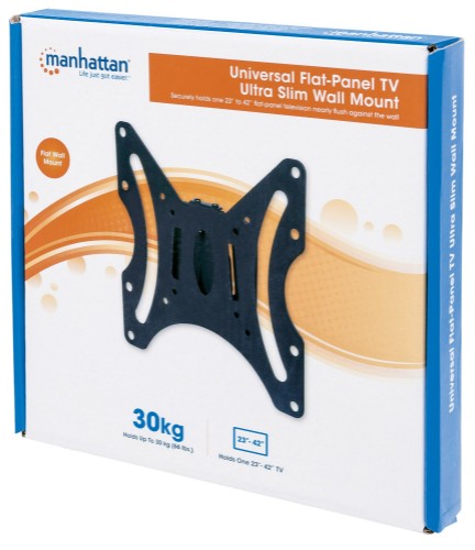 Manhattan Wall Mount for TV & Monitors (Fixed), For screens 23" to 42", VESA compatibility: all between 75x75mm to 200x200mm - check the dimensions of the four mounting holes on back of screen to ensure it fits, Max 30kg, Black, Bracket