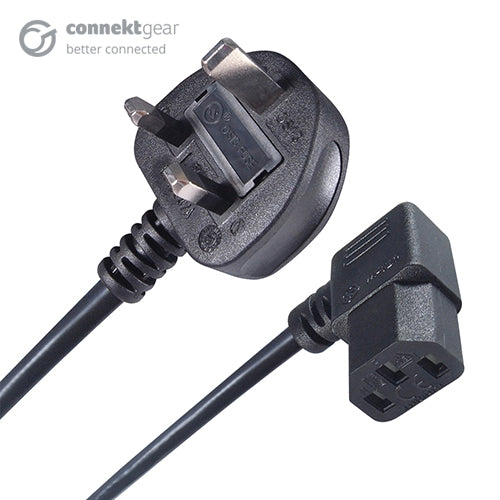 connektgear 3m UK Mains Power Cable UK Plug to Right Angled C13 Socket  - Computer Cables - connektgear