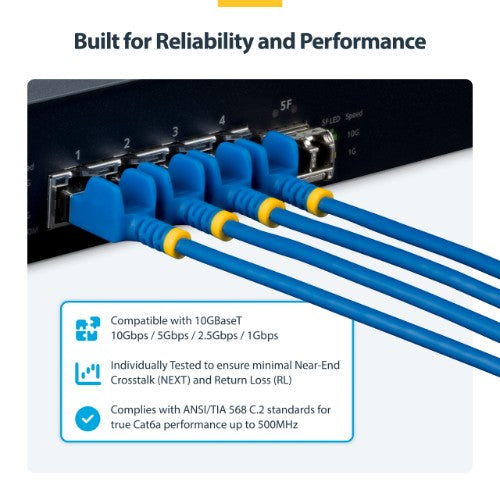 StarTech.com 80cm Blue Ultra Slim CAT6a Ethernet Cable, Snagless, FTP, Pure Bare Copper Wire, 34AWG Slim RJ45 Network Patch Cord, Individually Tested