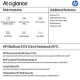 HP EliteBook 8 G1i Intel Core Ultra 7 255U Laptop 33.8 cm (13.3") WUXGA 32 GB LPDDR5x-SDRAM 512 GB SSD Wi-Fi 7 (802.11be) Windows 11 Pro AI PC Silver