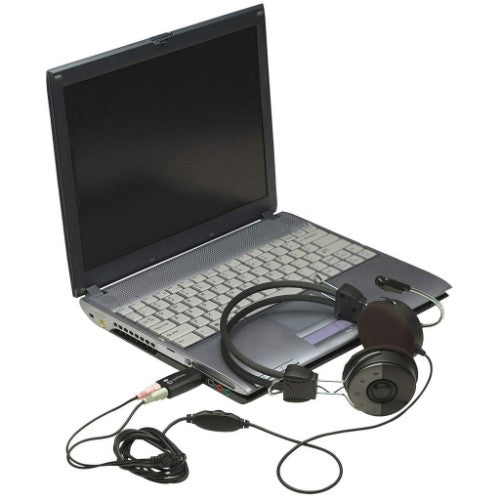 Manhattan USB-A Sound Adapter, USB-A to 3.5mm Mic-in and Audio-Out ports, 480 Mbps (USB 2.0), supports 3D and virtual 5.1 surround sound, Hi-Speed USB, Black, Three Year Warranty