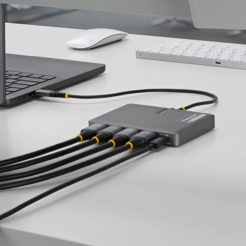 StarTech.com USB-C to Quad-Monitor Workstation Adapter, 4K 60Hz HDMI, 140W PD Passthrough for Laptop Charging, USB Port for Wireless Keyboard / Mouse, TAA